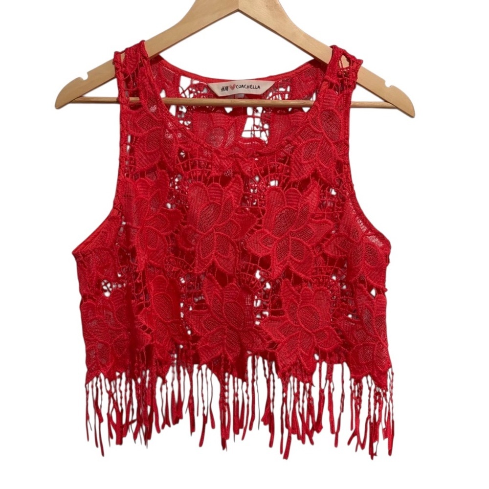 H&M Coral Crochet Coachella Crop Top with Fringe
